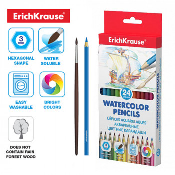 Watercolor pencils, 24 colors with brush